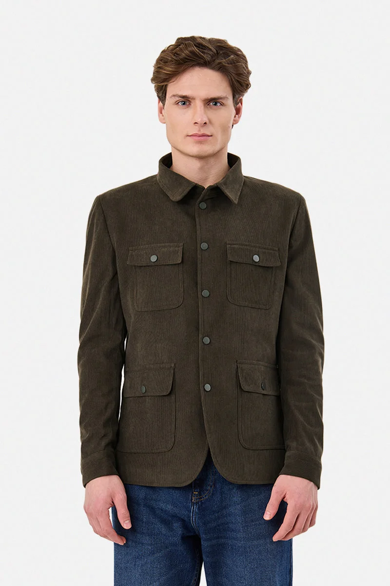 Snitch Brown Snap Button Corduroy Luxe Jacket for Men | Best Price UAE